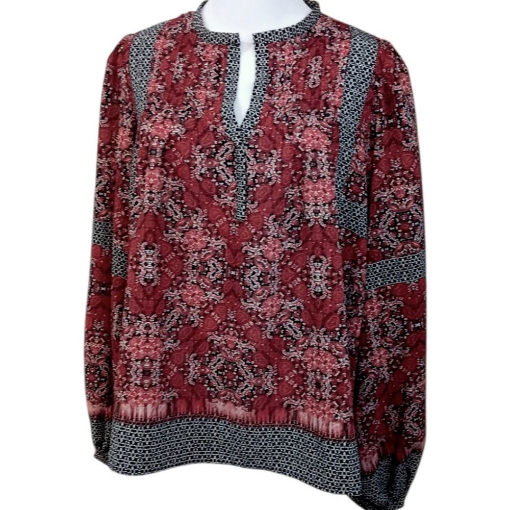 Rose & Olive Red and Black Patterned Blouse